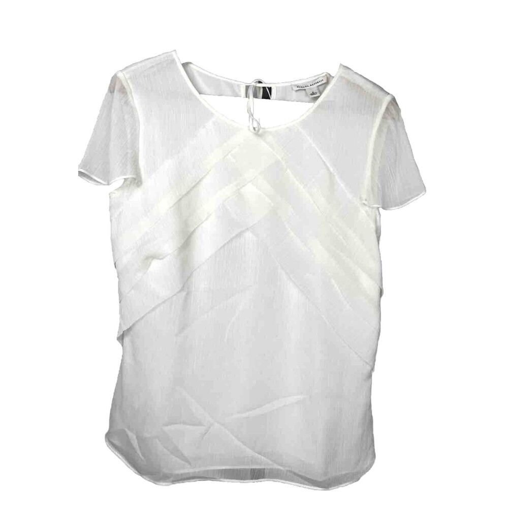 Banana Republic White Blouse 4 Flutter Short Sleeve Pleat Layer Bodice Feminine
